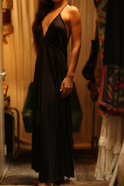 SILK STRAP DRESS HANNAH SOLID BLACK - sustainably made MOMO NEW YORK sustainable clothing, dress slow fashion