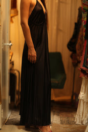 SILK STRAP DRESS HANNAH SOLID BLACK - sustainably made MOMO NEW YORK sustainable clothing, dress slow fashion