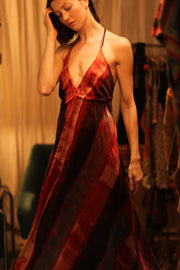 SILK SUMMER STRAP DRESS HANNAH RED STRIPE - sustainably made MOMO NEW YORK sustainable clothing, Boho Chic Dress slow fashion