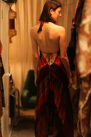 SILK SUMMER STRAP DRESS HANNAH RED STRIPE - sustainably made MOMO NEW YORK sustainable clothing, Boho Chic Dress slow fashion