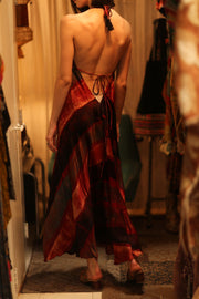 SILK SUMMER STRAP DRESS HANNAH RED STRIPE - sustainably made MOMO NEW YORK sustainable clothing, Boho Chic Dress slow fashion