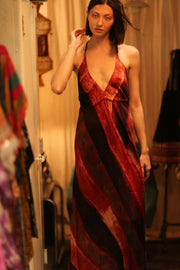 SILK SUMMER STRAP DRESS HANNAH RED STRIPE - sustainably made MOMO NEW YORK sustainable clothing, Boho Chic Dress slow fashion