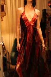 SILK SUMMER STRAP DRESS HANNAH RED STRIPE - sustainably made MOMO NEW YORK sustainable clothing, Boho Chic Dress slow fashion