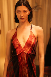 SILK SUMMER STRAP DRESS HANNAH RED STRIPE - sustainably made MOMO NEW YORK sustainable clothing, Boho Chic Dress slow fashion