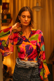 SILK WRAP TOP AURELIA COLORFUL LADY - sustainably made MOMO NEW YORK sustainable clothing, new slow fashion