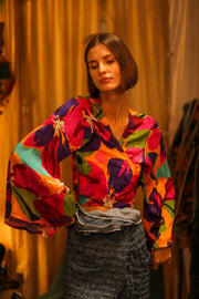 SILK WRAP TOP AURELIA COLORFUL LADY - sustainably made MOMO NEW YORK sustainable clothing, new slow fashion