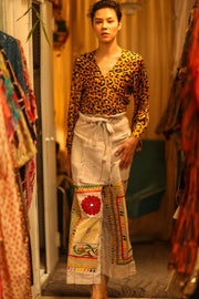 SILK WRAP TOP AURELIA DARK YELLOW LEOPARD - sustainably made MOMO NEW YORK sustainable clothing, new slow fashion