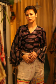 SILK WRAP TOP AURELIA FEATHER BLACK - sustainably made MOMO NEW YORK sustainable clothing, new slow fashion