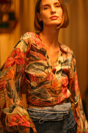 SILK WRAP TOP AURELIA FEATHER BLACK - sustainably made MOMO NEW YORK sustainable clothing, new slow fashion