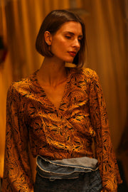 SILK WRAP TOP AURELIA GOLDEN YELLOW - sustainably made MOMO NEW YORK sustainable clothing, new slow fashion