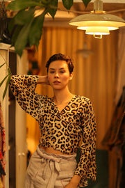 SILK WRAP TOP AURELIA LIGHT LEOPARD - sustainably made MOMO NEW YORK sustainable clothing, new slow fashion