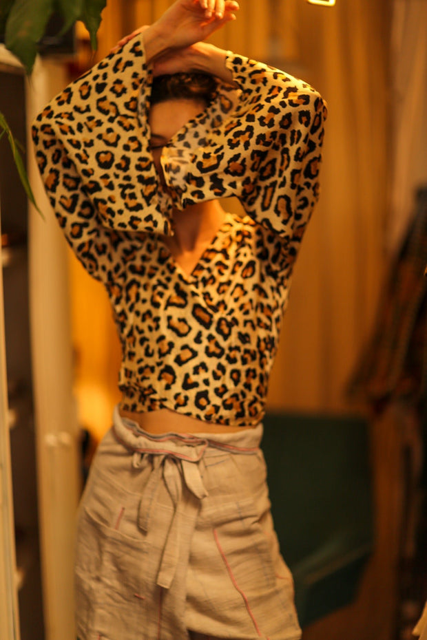SILK WRAP TOP AURELIA LIGHT LEOPARD - sustainably made MOMO NEW YORK sustainable clothing, new slow fashion