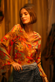 SILK WRAP TOP AURELIA LITTLE FLOWER - sustainably made MOMO NEW YORK sustainable clothing, new slow fashion