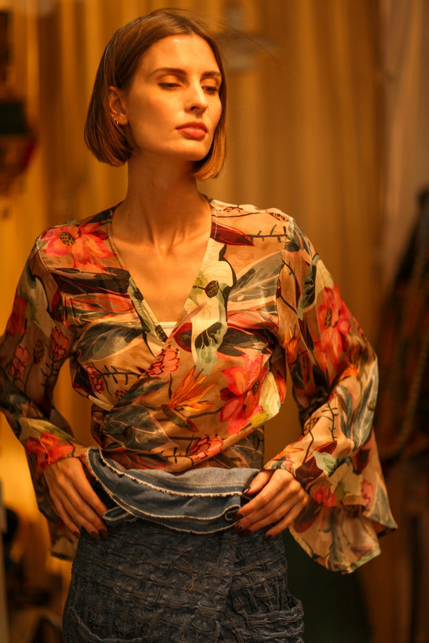 SILK WRAP TOP AURELIA LOTUS - sustainably made MOMO NEW YORK sustainable clothing, new slow fashion