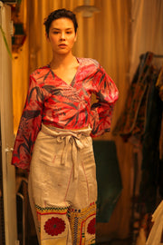 SILK WRAP TOP AURELIA PINK JUNGLE - sustainably made MOMO NEW YORK sustainable clothing, new slow fashion