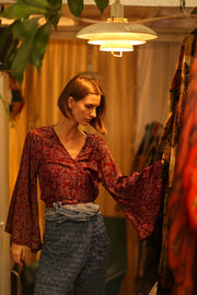 SILK WRAP TOP AURELIA RED WINE - sustainably made MOMO NEW YORK sustainable clothing, new slow fashion