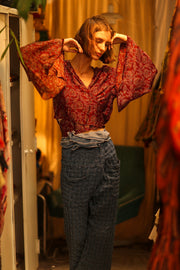 SILK WRAP TOP AURELIA RED WINE - sustainably made MOMO NEW YORK sustainable clothing, new slow fashion