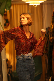 SILK WRAP TOP AURELIA RED WINE - sustainably made MOMO NEW YORK sustainable clothing, new slow fashion