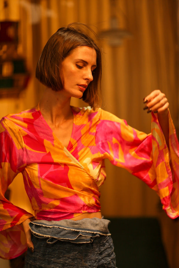 SILK WRAP TOP AURELIA URA - sustainably made MOMO NEW YORK sustainable clothing, new slow fashion