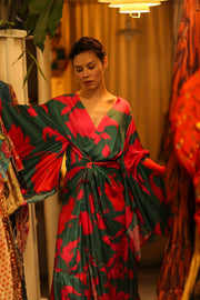 SILK XL KIMONO PINA RED GREEN - sustainably made MOMO NEW YORK sustainable clothing, bestseller slow fashion