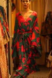SILK XL KIMONO PINA RED GREEN - sustainably made MOMO NEW YORK sustainable clothing, bestseller slow fashion