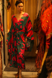 SILK XL KIMONO PINA RED GREEN - sustainably made MOMO NEW YORK sustainable clothing, bestseller slow fashion