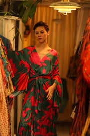 SILK XL KIMONO PINA RED GREEN - sustainably made MOMO NEW YORK sustainable clothing, bestseller slow fashion
