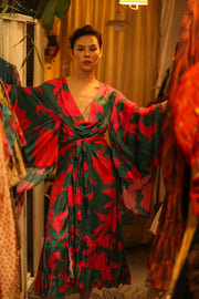 SILK XL KIMONO PINA RED GREEN - sustainably made MOMO NEW YORK sustainable clothing, bestseller slow fashion