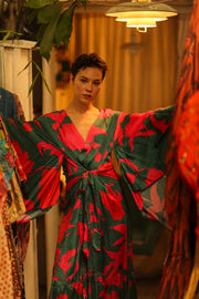 SILK XL KIMONO PINA RED GREEN - sustainably made MOMO NEW YORK sustainable clothing, bestseller slow fashion