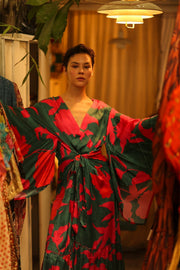 SILK XL KIMONO PINA RED GREEN - sustainably made MOMO NEW YORK sustainable clothing, bestseller slow fashion