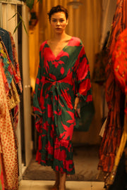 SILK XL KIMONO PINA RED GREEN - sustainably made MOMO NEW YORK sustainable clothing, bestseller slow fashion