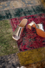 SILVER CRACKED METALLIC HEELED MULES PERRY - sustainably made MOMO NEW YORK sustainable clothing, slow fashion