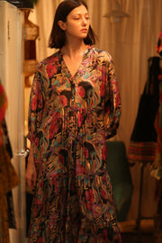 SUSIE SILK DRESS BLACK JUNGLE FEVER - sustainably made MOMO NEW YORK sustainable clothing, Boho Chic Dress slow fashion