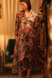 SUSIE SILK DRESS BLACK JUNGLE FEVER - sustainably made MOMO NEW YORK sustainable clothing, Boho Chic Dress slow fashion