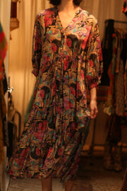 SUSIE SILK DRESS BLACK JUNGLE FEVER - sustainably made MOMO NEW YORK sustainable clothing, Boho Chic Dress slow fashion