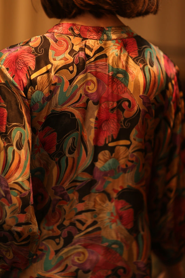 SUSIE SILK DRESS BLACK JUNGLE FEVER - sustainably made MOMO NEW YORK sustainable clothing, Boho Chic Dress slow fashion