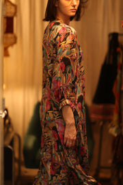 SUSIE SILK DRESS BLACK JUNGLE FEVER - sustainably made MOMO NEW YORK sustainable clothing, Boho Chic Dress slow fashion