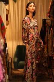 SUSIE SILK DRESS BLACK JUNGLE FEVER - sustainably made MOMO NEW YORK sustainable clothing, Boho Chic Dress slow fashion