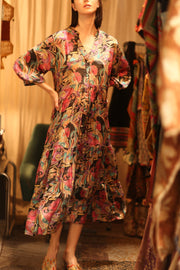 SUSIE SILK DRESS BLACK JUNGLE FEVER - sustainably made MOMO NEW YORK sustainable clothing, Boho Chic Dress slow fashion