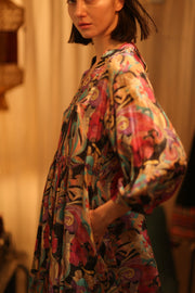 SUSIE SILK DRESS BLACK JUNGLE FEVER - sustainably made MOMO NEW YORK sustainable clothing, Boho Chic Dress slow fashion