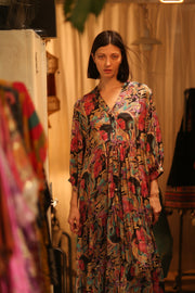 SUSIE SILK DRESS BLACK JUNGLE FEVER - sustainably made MOMO NEW YORK sustainable clothing, Boho Chic Dress slow fashion