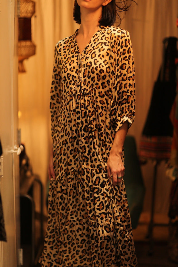 SUSIE SILK DRESS LEO - sustainably made MOMO NEW YORK sustainable clothing, Boho Chic Dress slow fashion