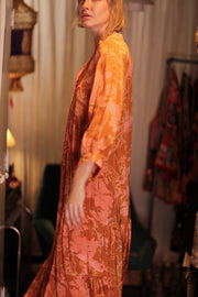 SUSIE SILK DRESS ORANGE FLOWER - sustainably made MOMO NEW YORK sustainable clothing, Boho Chic Dress slow fashion