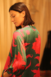SUSIE SILK DRESS VERMILION VINES - sustainably made MOMO NEW YORK sustainable clothing, Boho Chic Dress slow fashion