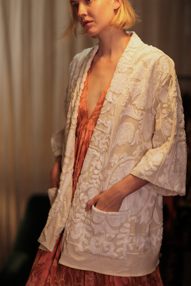 SUZANI KIMONO MONTY SNOW FLAKES - sustainably made MOMO NEW YORK sustainable clothing, embellished slow fashion