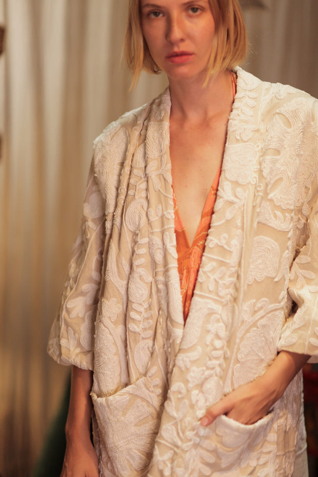 SUZANI KIMONO MONTY SNOW FLAKES - sustainably made MOMO NEW YORK sustainable clothing, embellished slow fashion