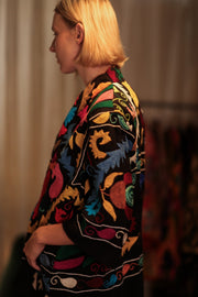 SUZANI SHORT KIMONO JACKET MONTY BLACKBOARD - sustainably made MOMO NEW YORK sustainable clothing, embellished slow fashion
