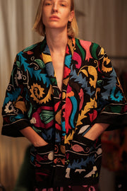 SUZANI SHORT KIMONO JACKET MONTY BLACKBOARD - sustainably made MOMO NEW YORK sustainable clothing, embellished slow fashion