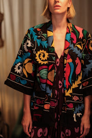 SUZANI SHORT KIMONO JACKET MONTY BLACKBOARD - sustainably made MOMO NEW YORK sustainable clothing, embellished slow fashion