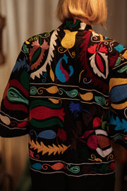 SUZANI SHORT KIMONO JACKET MONTY BLACKBOARD - sustainably made MOMO NEW YORK sustainable clothing, embellished slow fashion